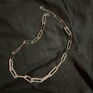 Elegant Siver Austrian Crystal Paper Clip Chain Necklace (20-22 inches)